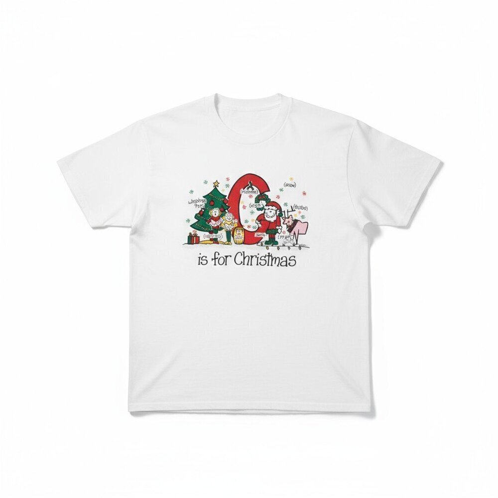 VTG 90s Oneita Power-T C is for Christmas Tee XL Single Stitch USA Made